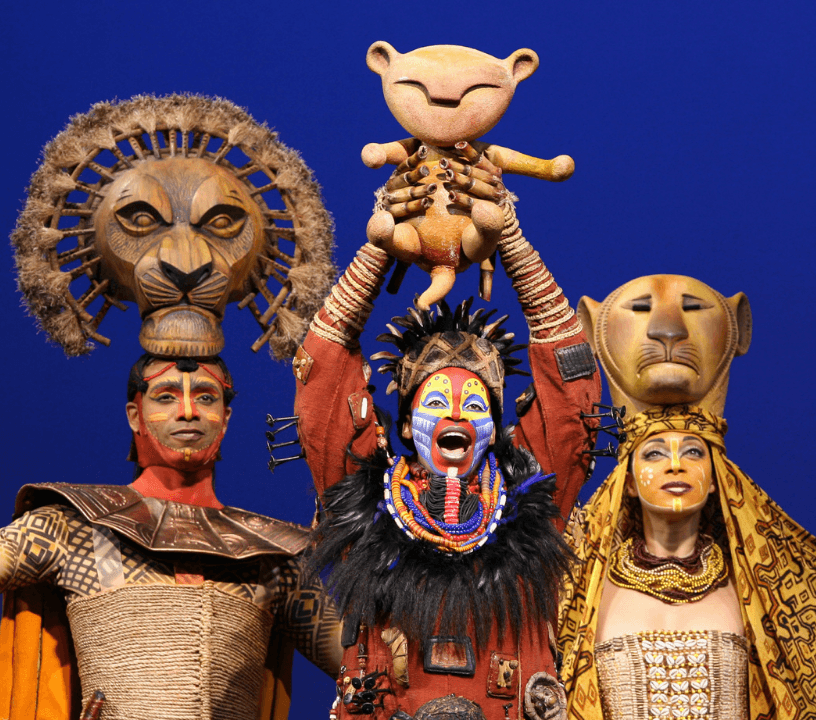 The Lion King cast performing at the Lyceum Theatre in London